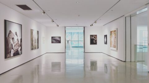 Photo of an art gallery with paintings on the walls.