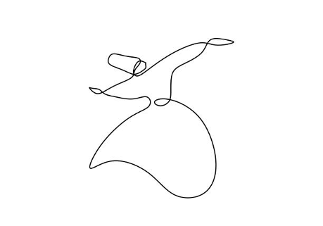 Continuous line drawing of figure leaping or dancing