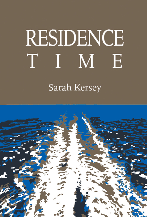 Residence Time cover showing the title in white against a gold background over a hand drawn image of blue waves and what appears to be the wake from a passing ship.